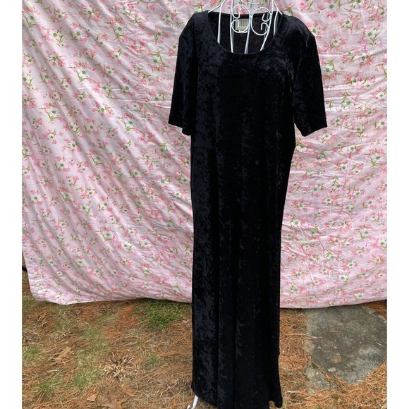 vintage dress black crushed velvet 90s | M-L | minimal 1990s maxi Teddi - Picture 1 of 7